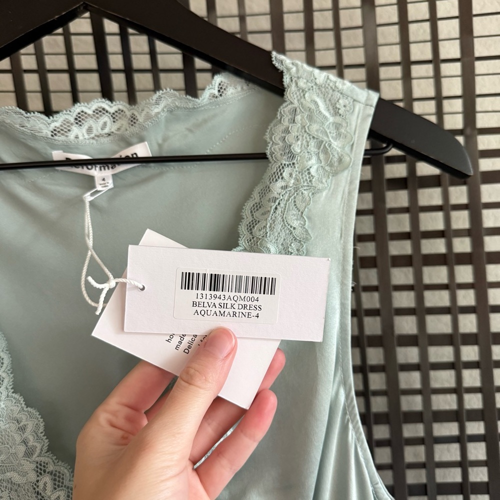 Reformation Light Blue Lace Trim Mini Dress - Picture 9 of 12